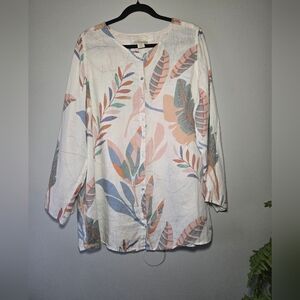 Cynthia Rowley 100% Linen Botanical Print Button Front Blouse – Plus Size 1X